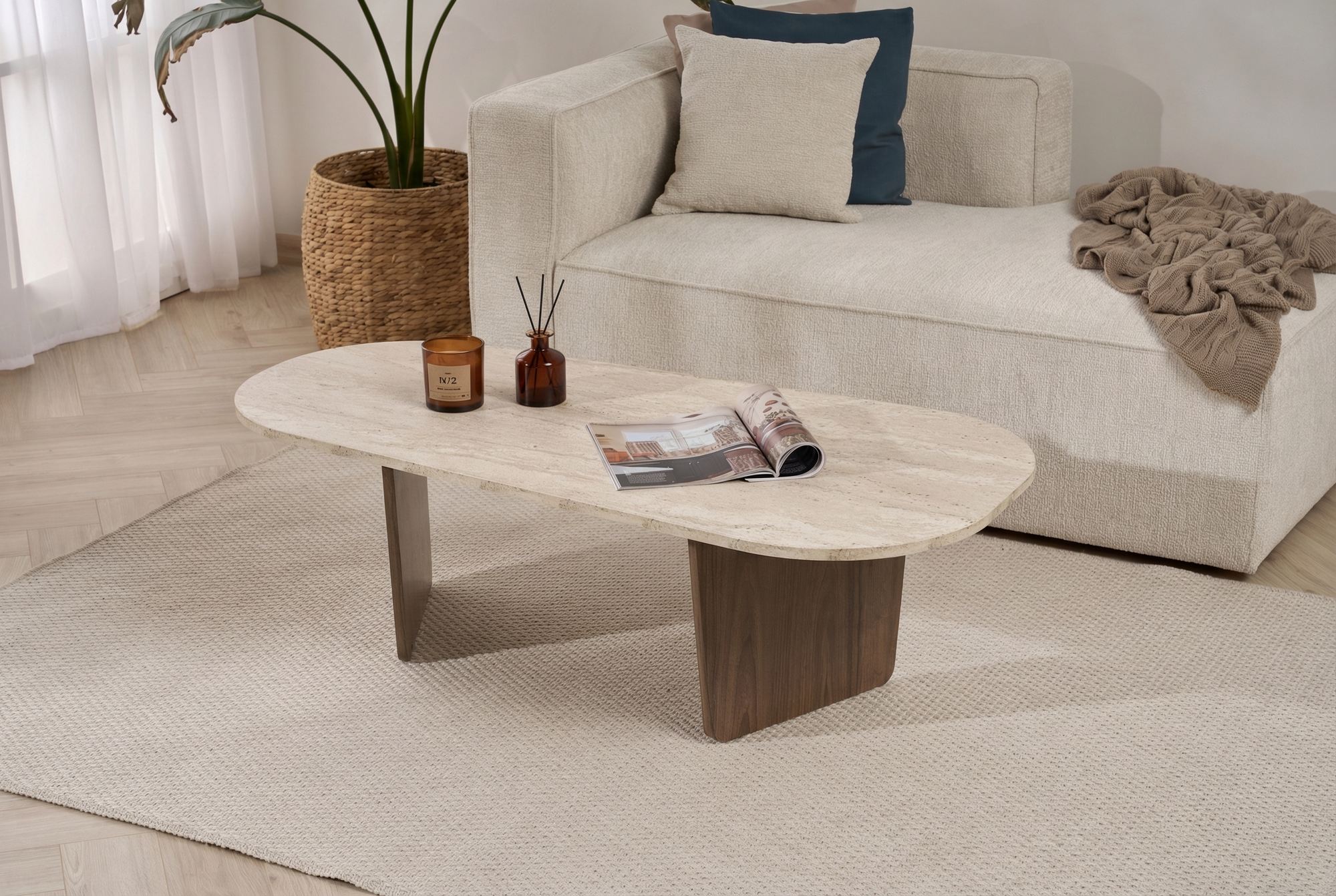 Rani Home Orta Sehpa Travertine - Walnut 130Cm AB-5413