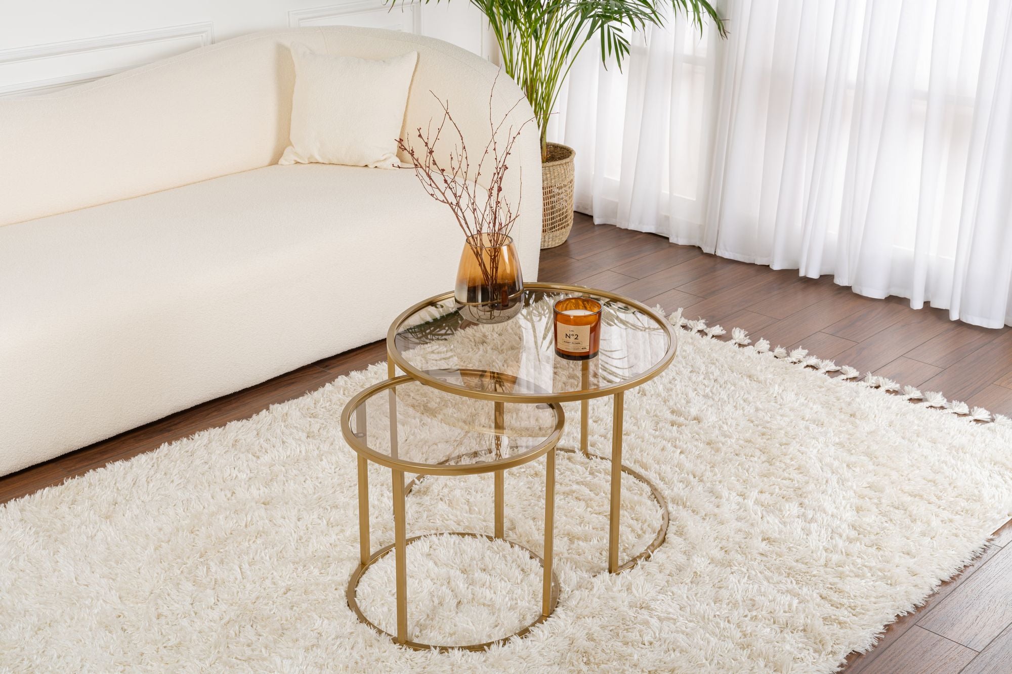 Rani Home Orta Sehpa İkili Set Gold Metal Ayaklı Bronz Cam AB-5382