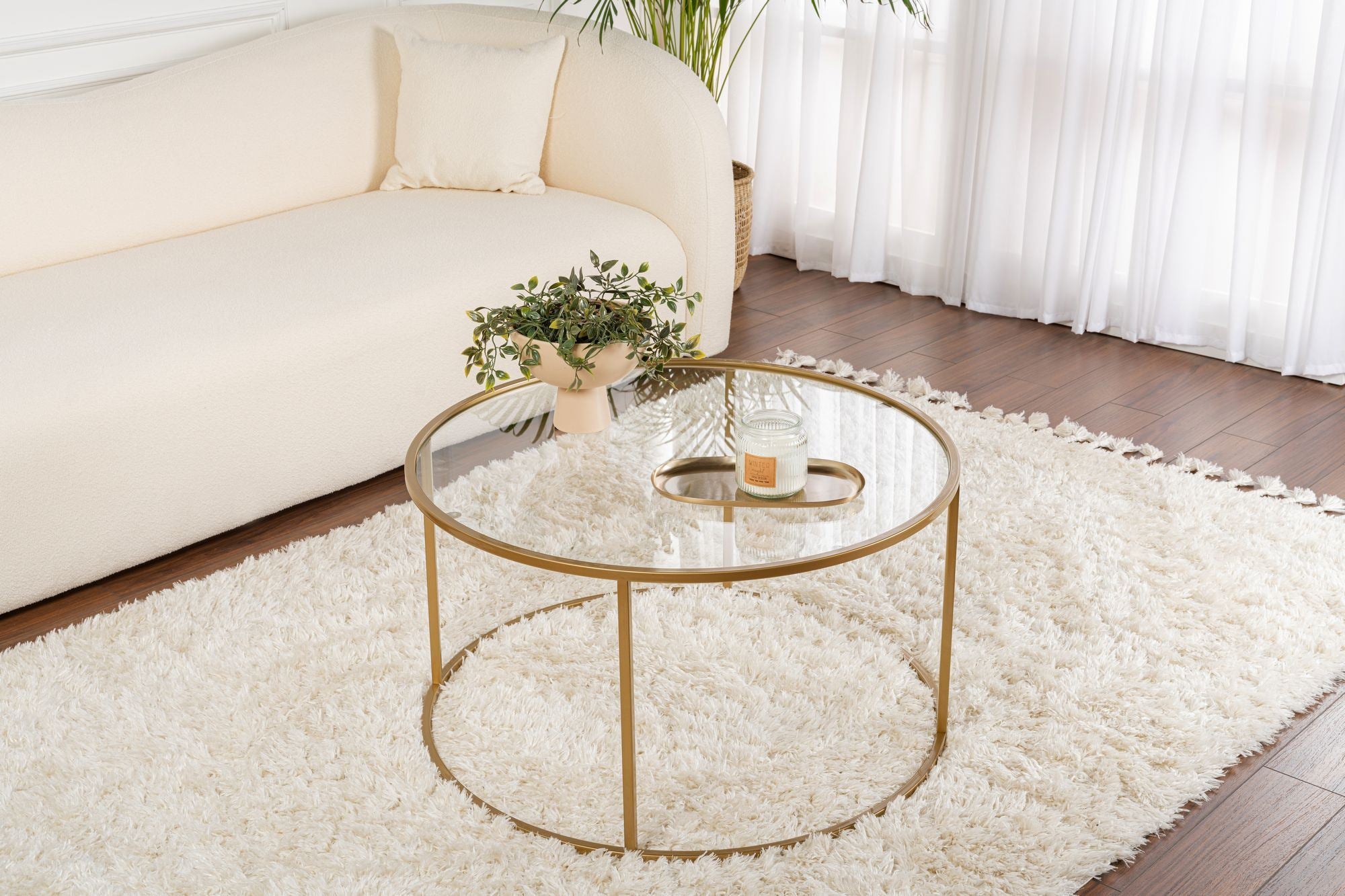 Rani Home Orta Sehpa Gold Metal Ayaklı Düz Cam 80Cm AB-5379