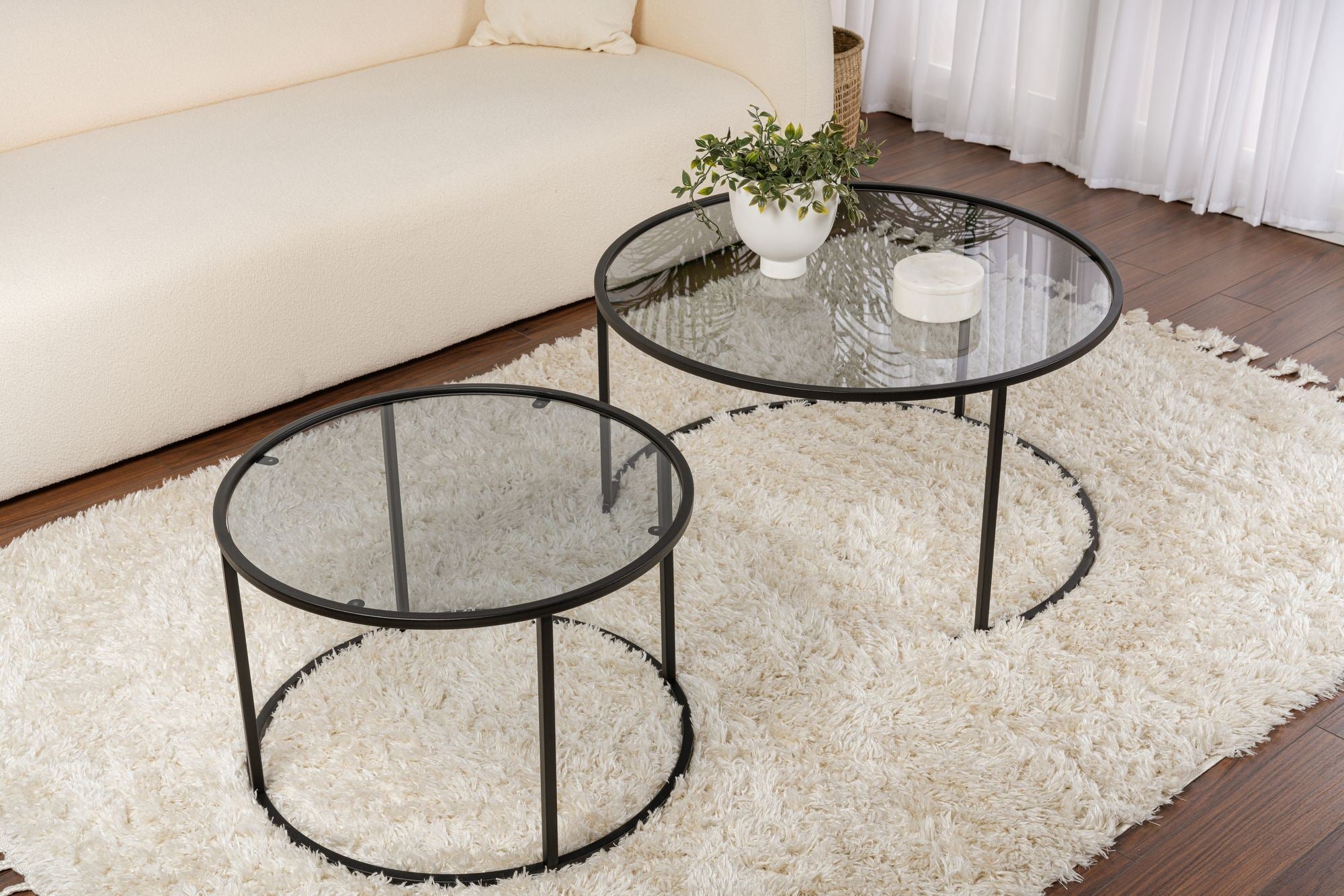 Rani Home Orta Sehpa Seti Siyah Metal Ayaklı Füme Cam 80 Cm AB-5238