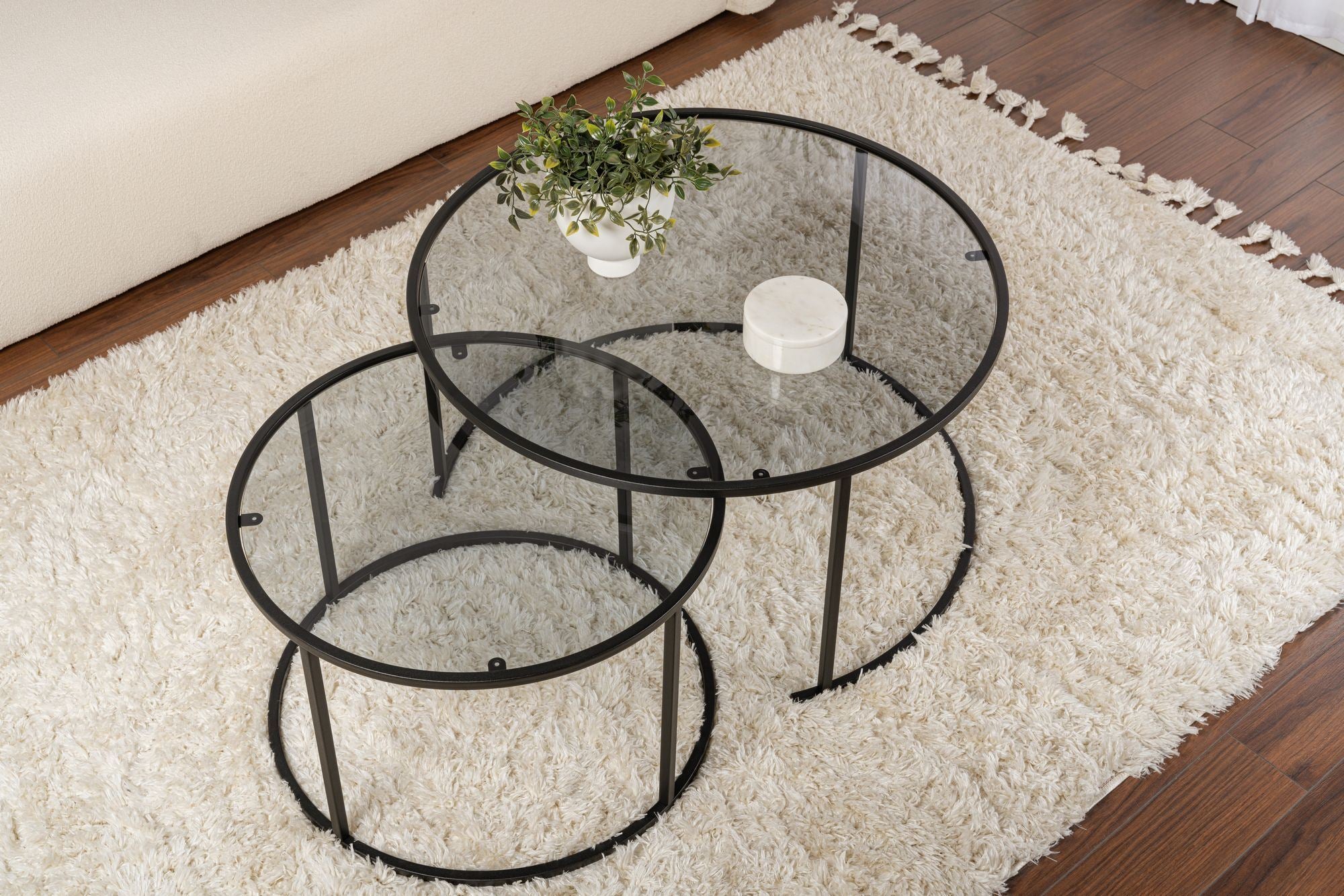 Rani Home Orta Sehpa Seti Siyah Metal Ayaklı Füme Cam 80 Cm AB-5238