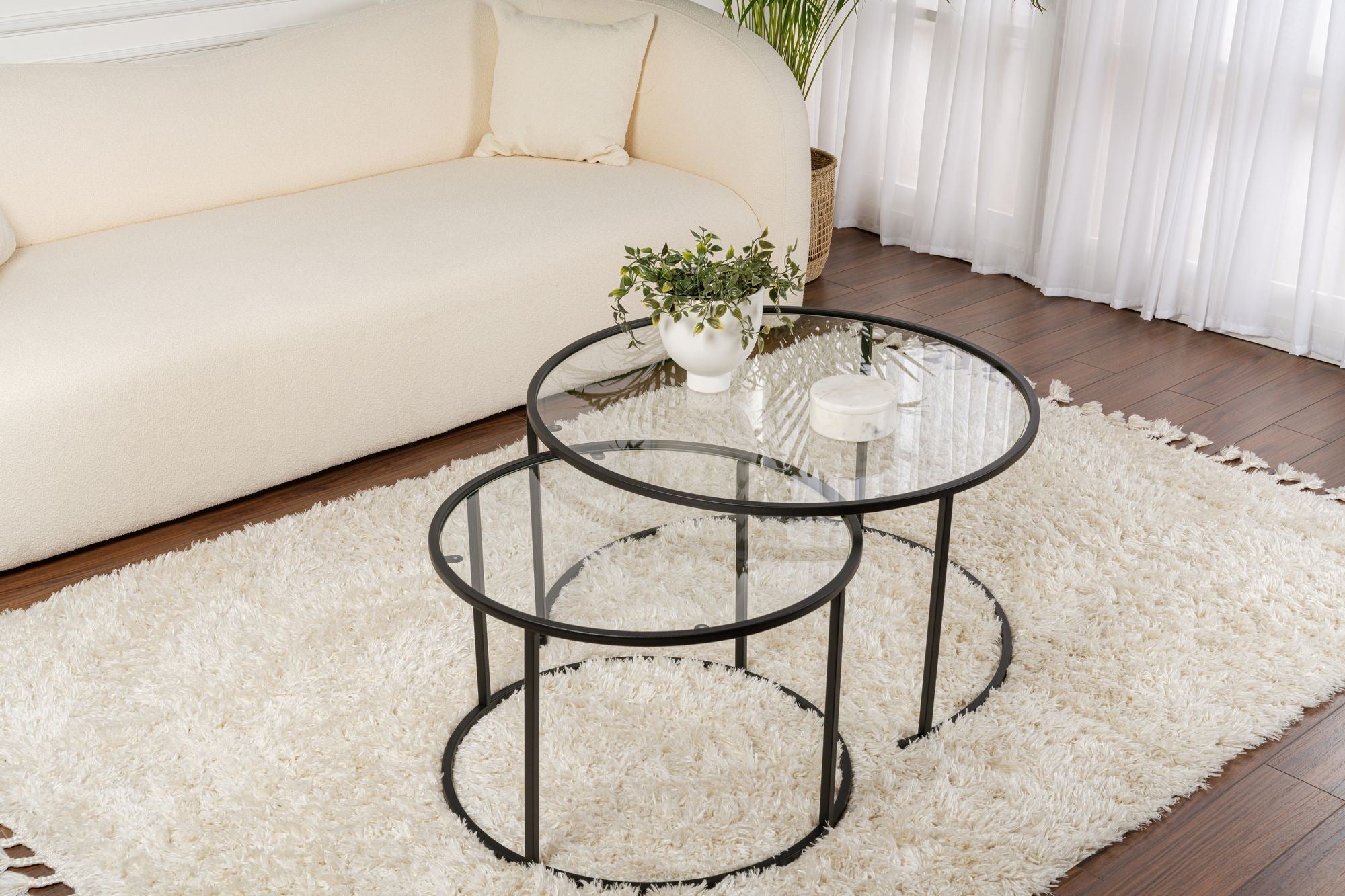 Rani Home Orta Sehpa İkili Set Siyah Metal Ayaklı Düz Cam AB-5385