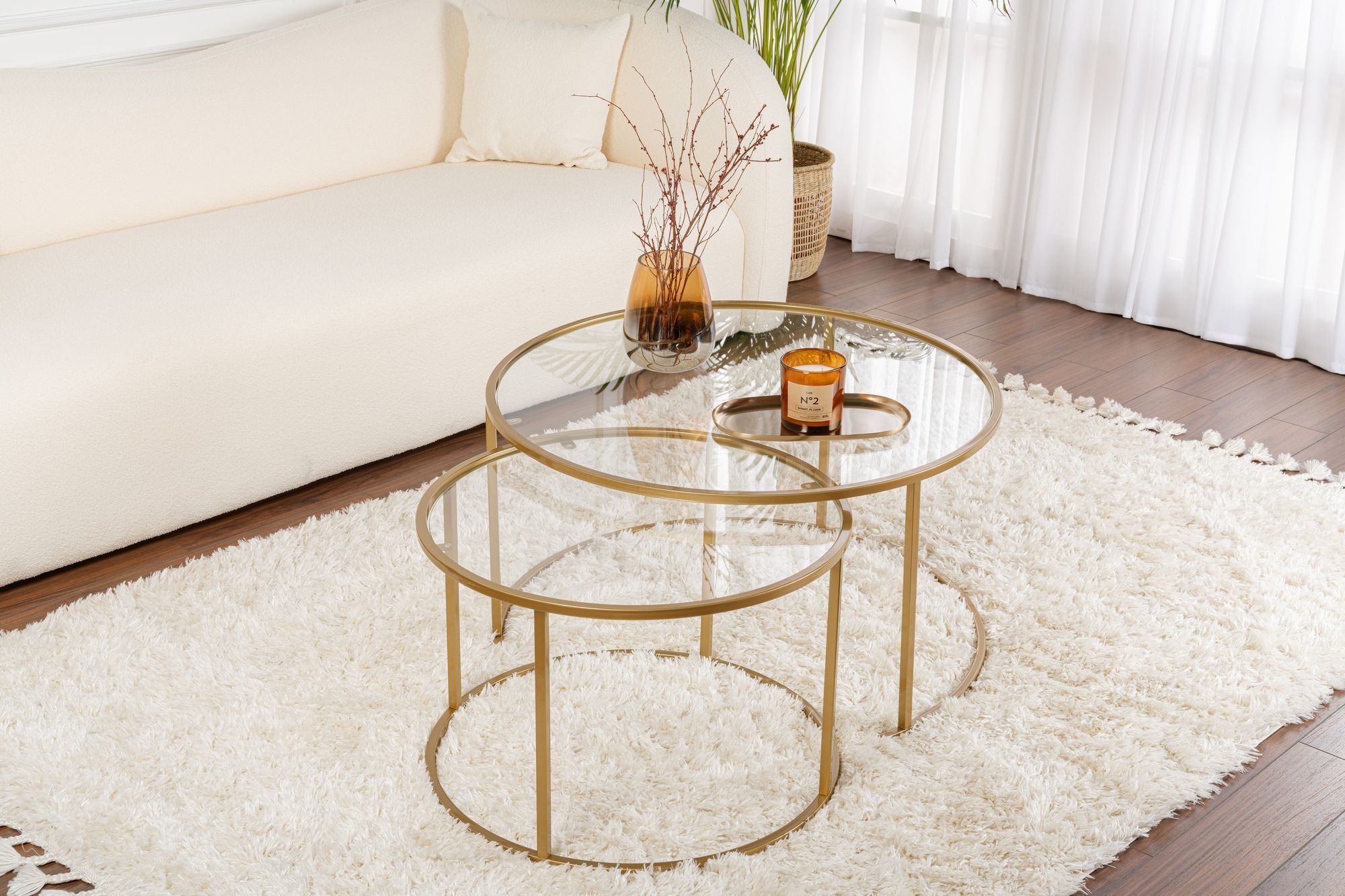 Rani Home Orta Sehpa İkili Set Gold Metal Ayaklı Düz Cam AB-5386