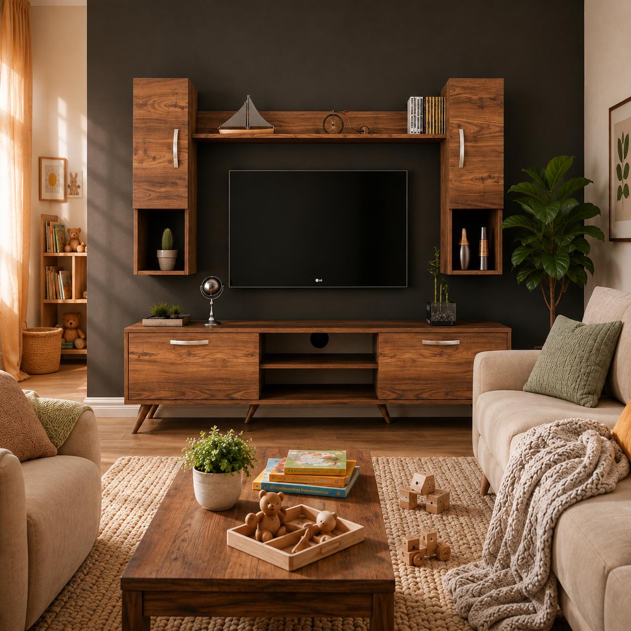Rani A9 Duvar Raflı Tv Ünitesi Kitaplıklı Tv Sehpası Duvara Monte Raflı Modern Ayaklı 180 cm Minyatür Ceviz M27