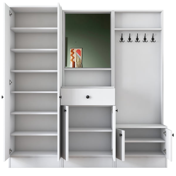Rani P6 Modern Wardrobe with Drawer, Mirror and Shelf Shoe Rack Cloakroom White M2