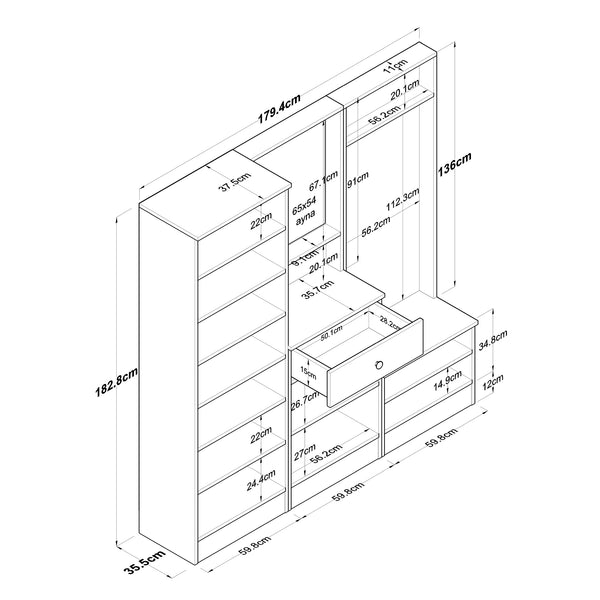 Rani P6 Modern Wardrobe with Drawer, Mirror and Shelf Shoe Rack Cloakroom White M2