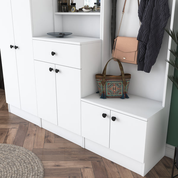 Rani P6 Modern Wardrobe with Drawer, Mirror and Shelf Shoe Rack Cloakroom White M2