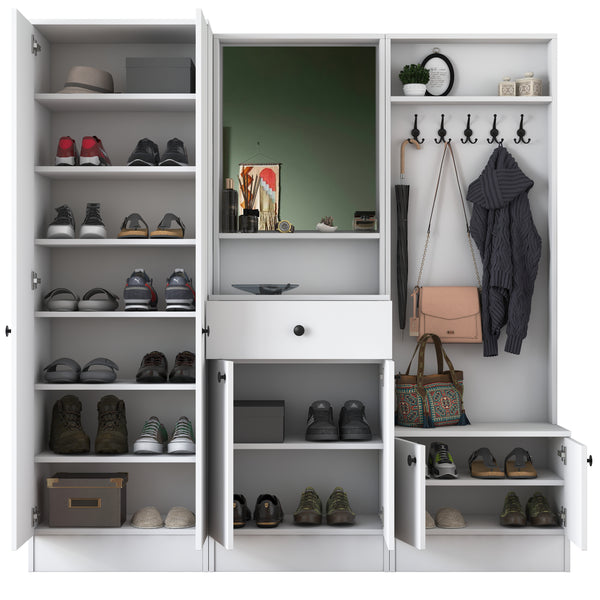 Rani P6 Modern Wardrobe with Drawer, Mirror and Shelf Shoe Rack Cloakroom White M2