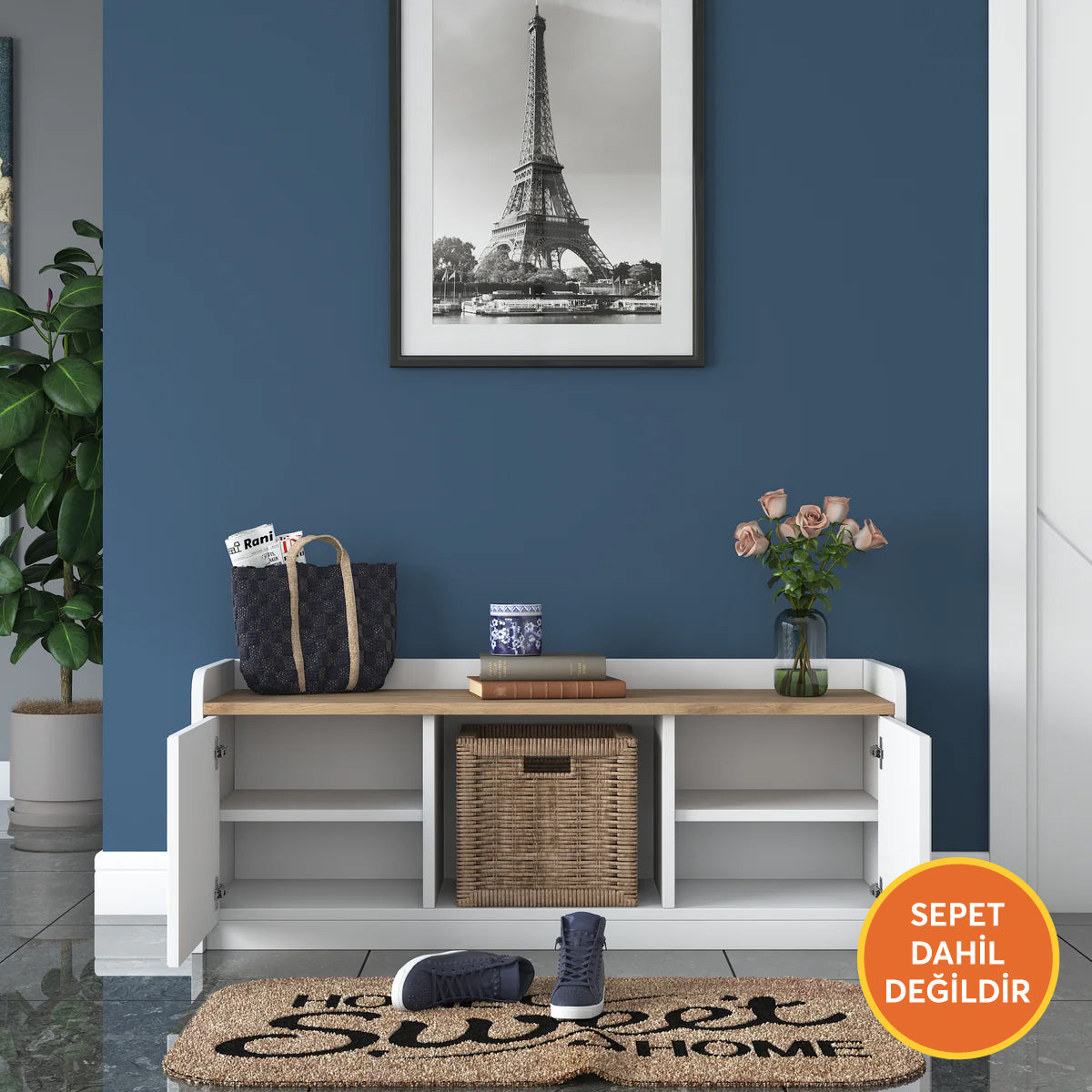 Rani P2 Modern Ayakkabılık Ayakkabı Dolabı  Renk: Beyaz - S. Ceviz M1