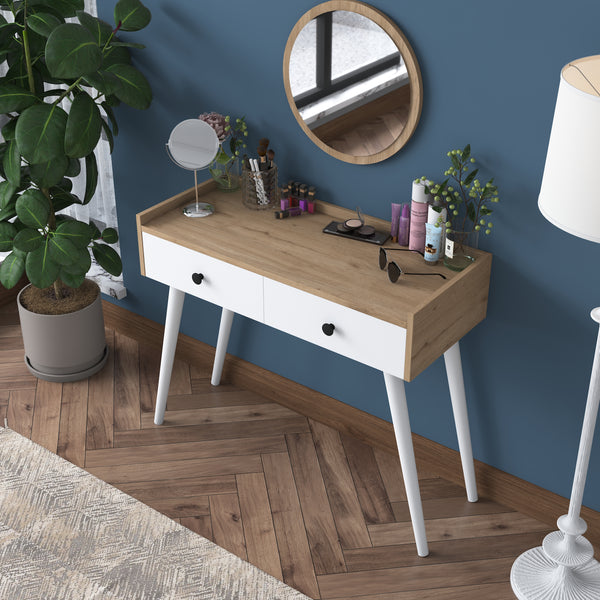 Rani BJ103 Makeup Dressing Table 2 Drawers Mirrored Jewelry Organizer S. Walnut - White