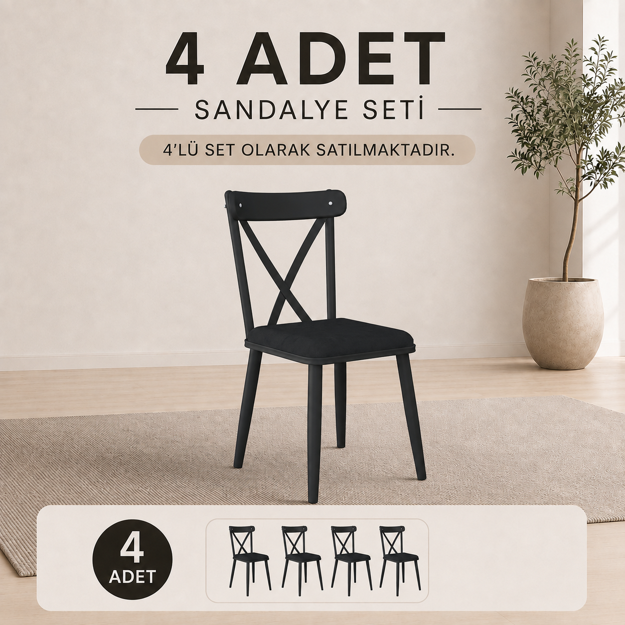 Rani JB108 Metal Sandalye Thonet Sandalye 4'lü Mutfak Yemek Masası Sandalyesi Siyah
