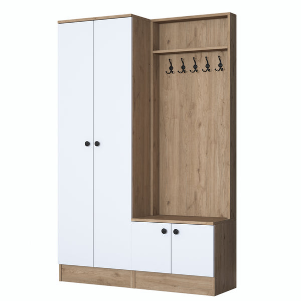 Rani P6 Modern Coat Rack Shelf Shoe Rack Cloakroom Basket Walnut - White M11