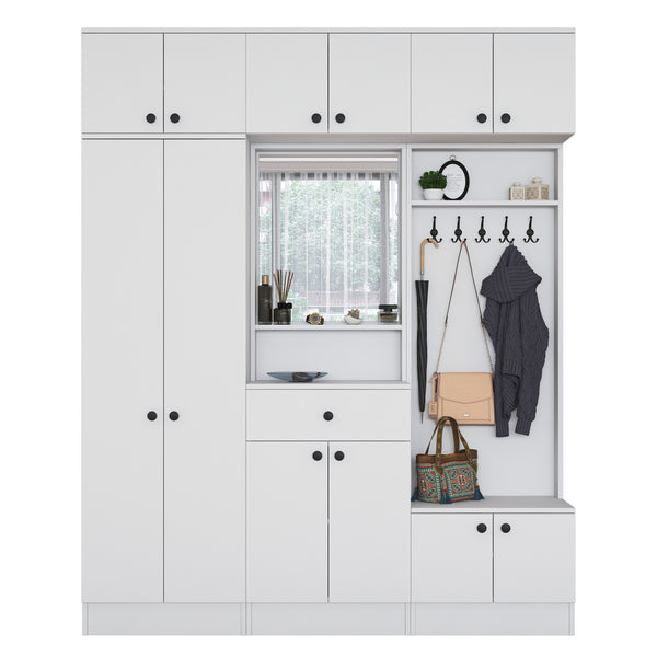 Rani EA108 Coat Rack With Drawer Mirrored Hanger Cloakroom White