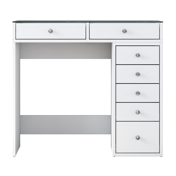 Rani BJ107 Makeup Dressing Table With 7 Drawers Glass Top Jewelry Organizer White