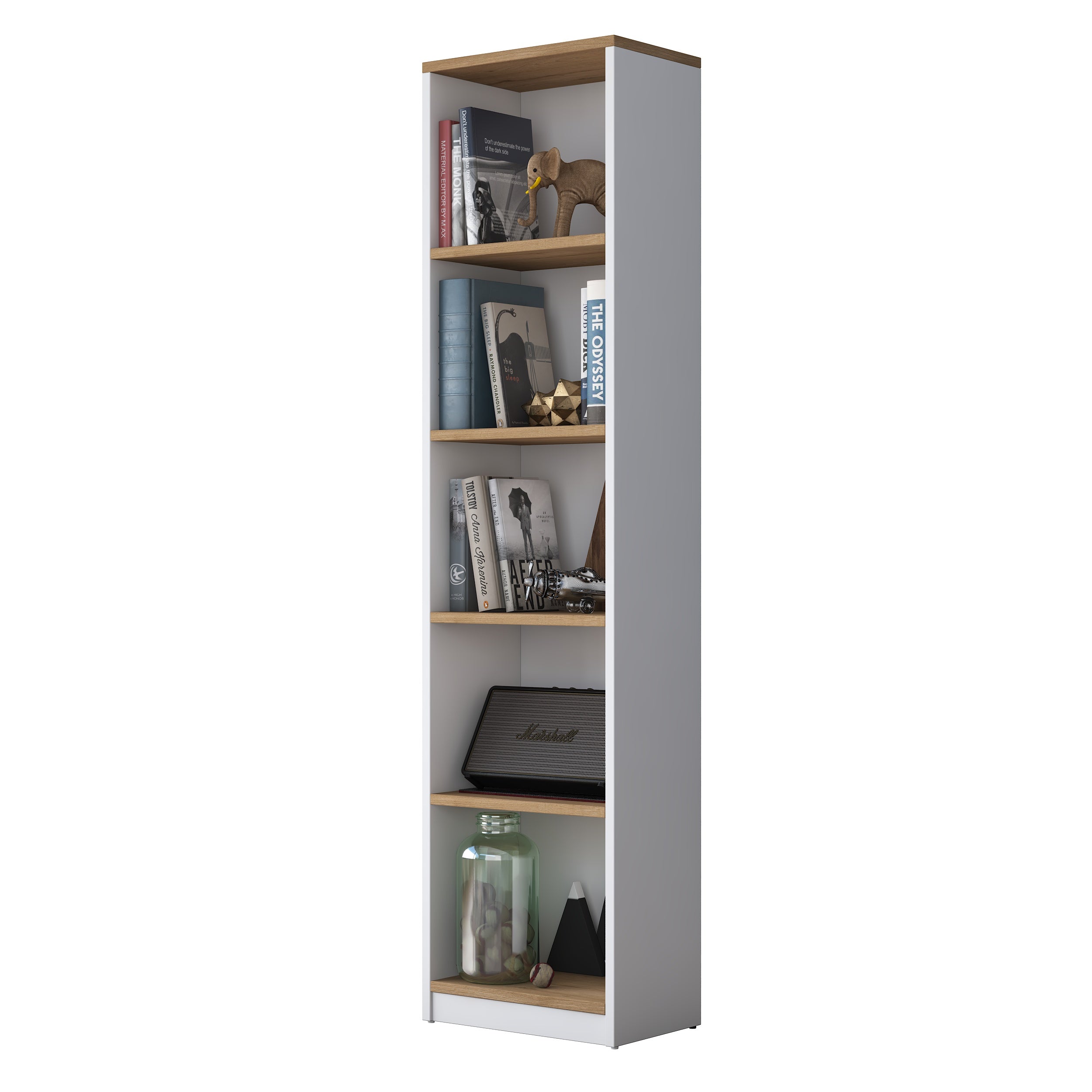 Rani HC111 Kitaplık 5 Raflı Çalışma Odası Kütüphane Modern Duvar Rafı Beyaz - Sepet Ceviz