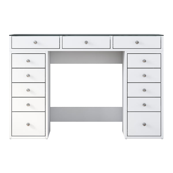 Rani BJ105 Makeup Dressing Table With 13 Drawers Glass Top Jewelry Organizer White