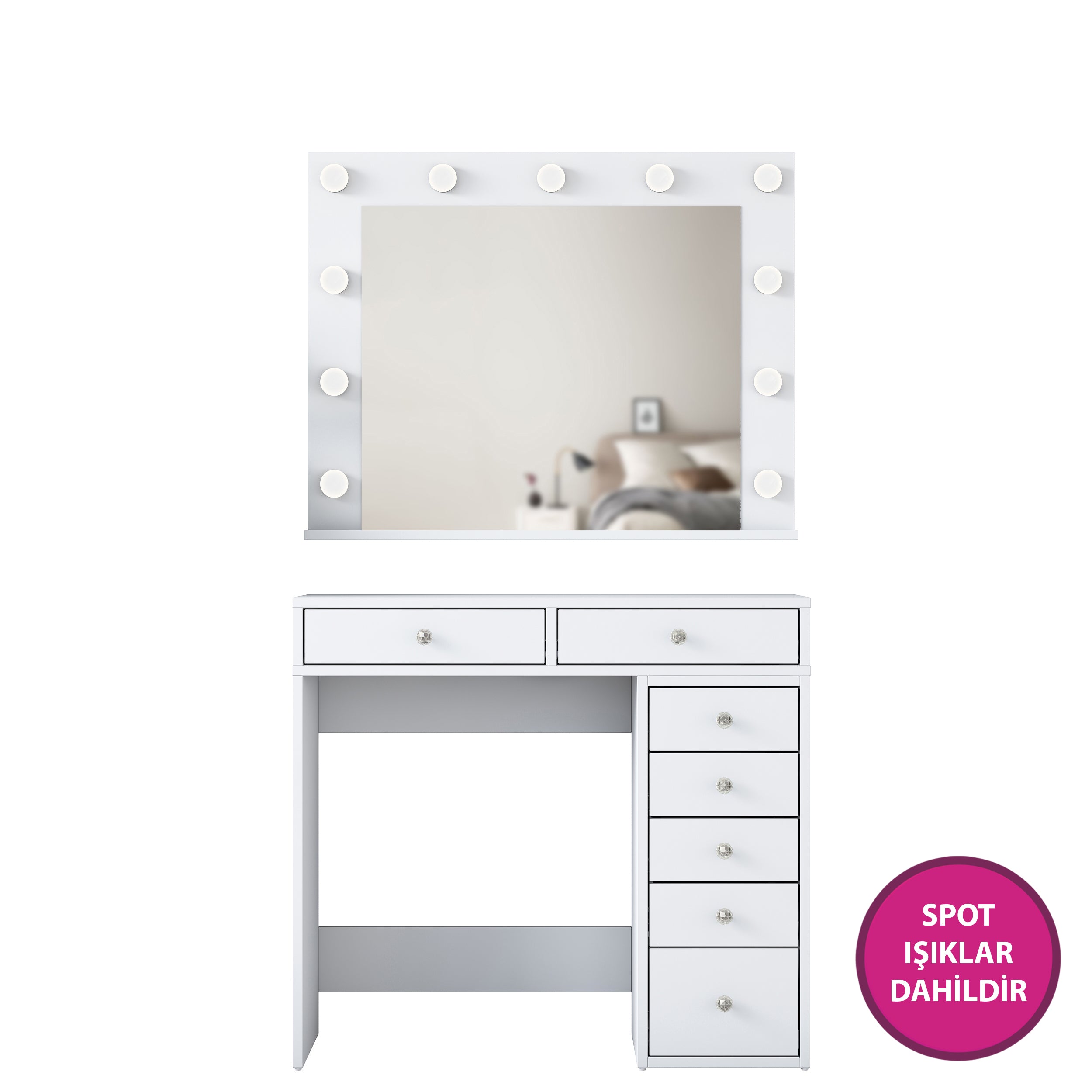 Rani BJ115 Hollywood Illuminated Mirrored Backstage Makeup Table 7 Drawers Jewelry Organizer White