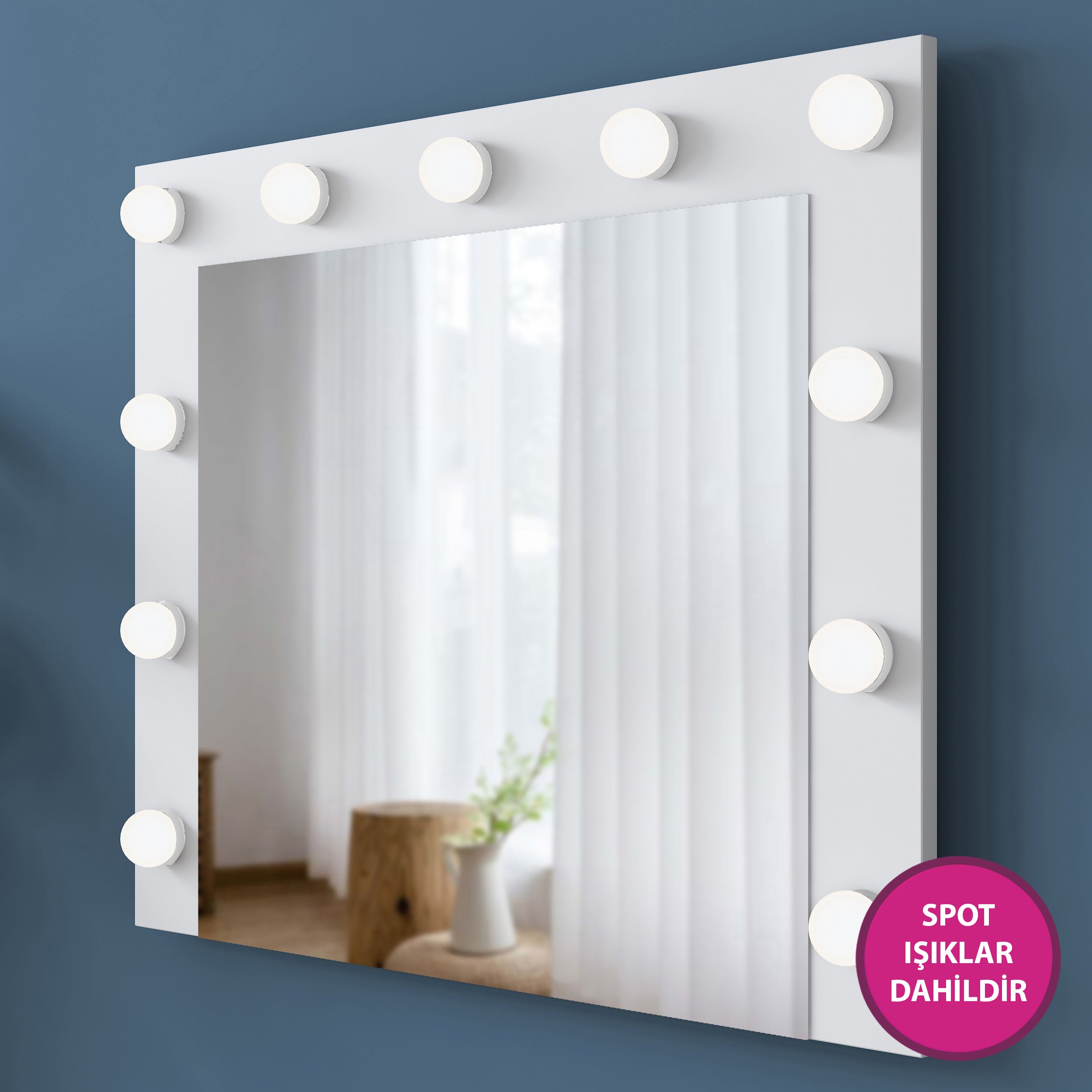 Rani BJ115 Hollywood Illuminated Mirrored Backstage Makeup Table 7 Drawers Jewelry Organizer White