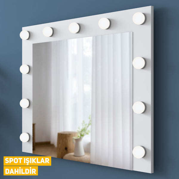Rani BJ115 Hollywood Işıklı Aynalı Kulis Makyaj Masası 7 Çekmeceli Takı Düzenleyici Beyaz