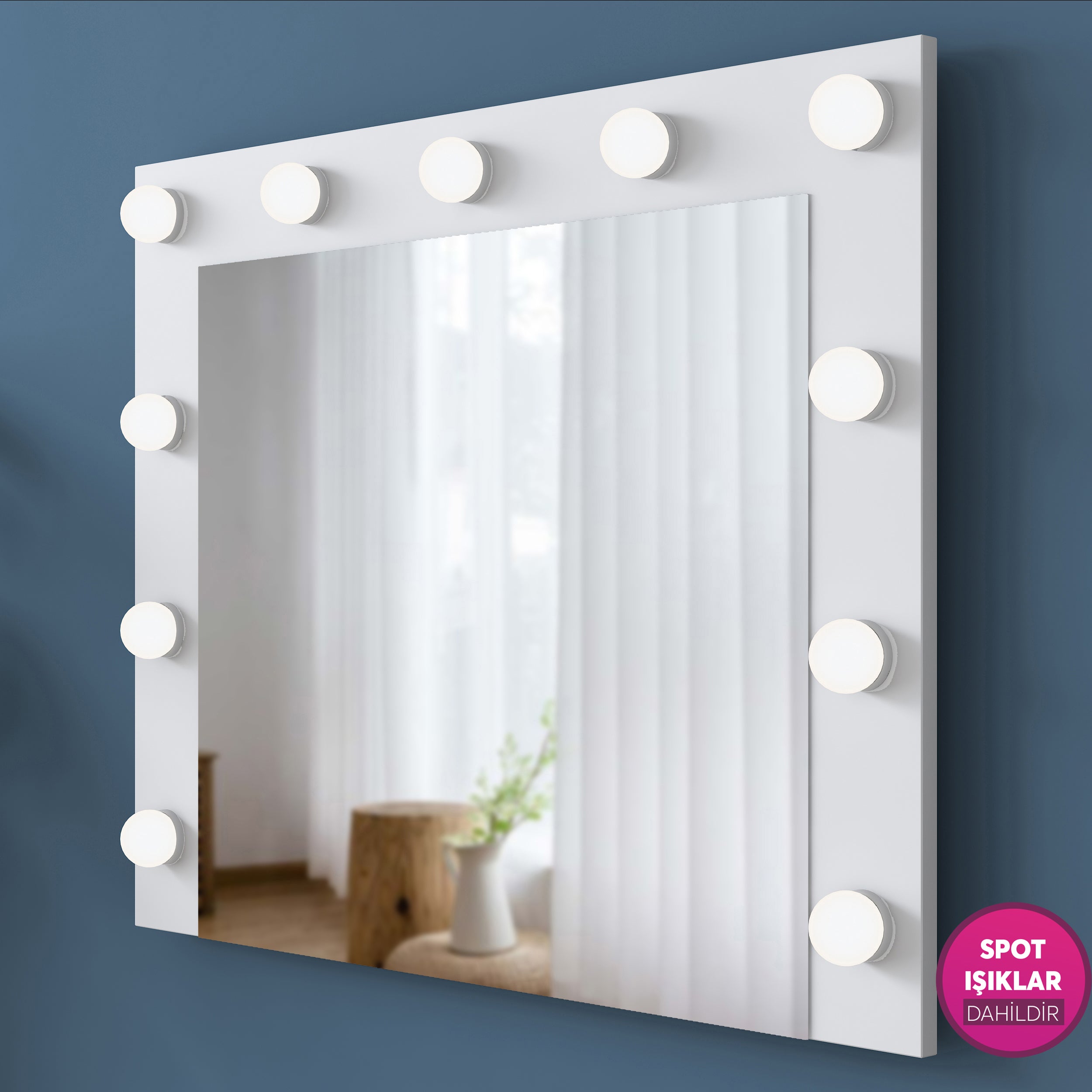 Rani BJ119 Hollywood Işıklı Aynalı Kulis Makyaj Masası 13 Çekmeceli Takı Düzenleyici Beyaz