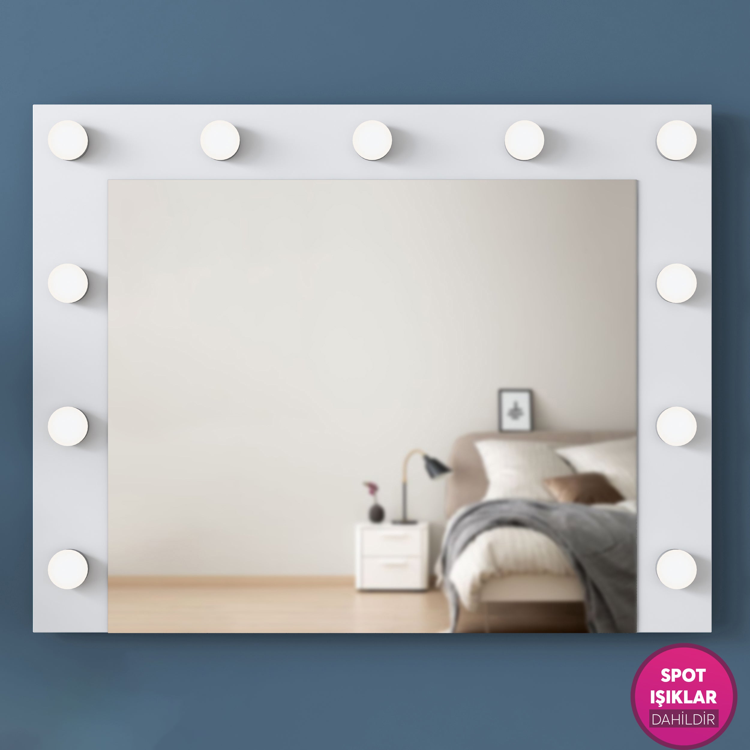 Rani BJ119 Hollywood Işıklı Aynalı Kulis Makyaj Masası 13 Çekmeceli Takı Düzenleyici Beyaz