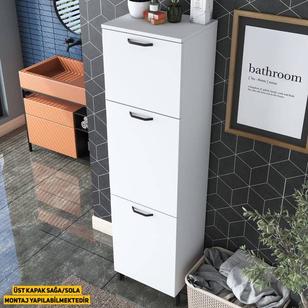 Rani KC101 Çamaşır Sepetli Banyo Dolabı 2 Sepetli Çok Amaçlı Dolap Beyaz