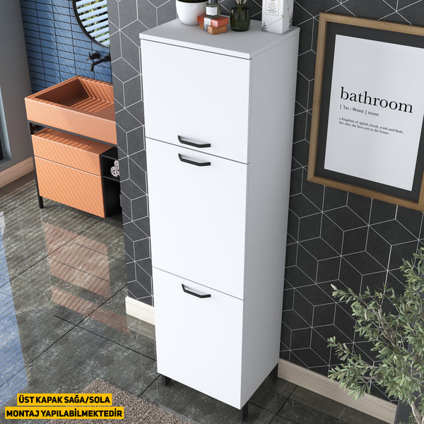 Rani KC101 Çamaşır Sepetli Banyo Dolabı 2 Sepetli Çok Amaçlı Dolap Beyaz