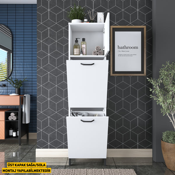 Rani KC101 Çamaşır Sepetli Banyo Dolabı 2 Sepetli Çok Amaçlı Dolap Beyaz