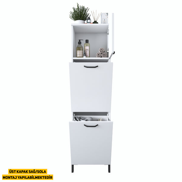Rani KC101 Çamaşır Sepetli Banyo Dolabı 2 Sepetli Çok Amaçlı Dolap Beyaz