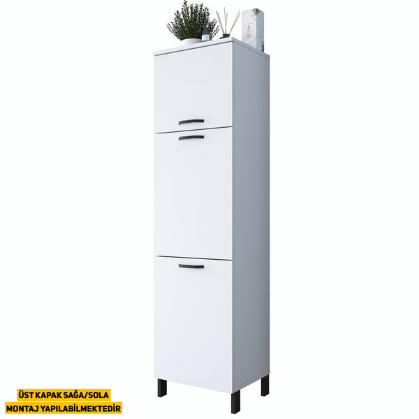 Rani KC101 Çamaşır Sepetli Banyo Dolabı 2 Sepetli Çok Amaçlı Dolap Beyaz