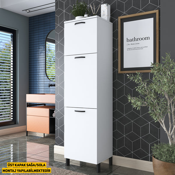 Rani KC101 Çamaşır Sepetli Banyo Dolabı 2 Sepetli Çok Amaçlı Dolap Beyaz