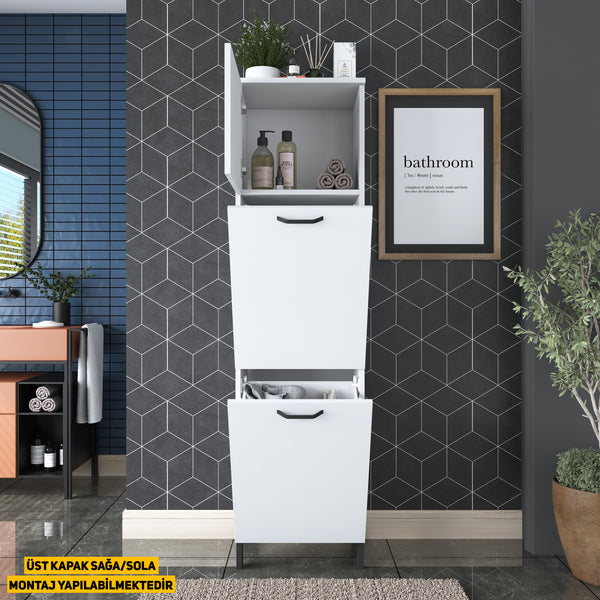 Rani KC101 Çamaşır Sepetli Banyo Dolabı 2 Sepetli Çok Amaçlı Dolap Beyaz