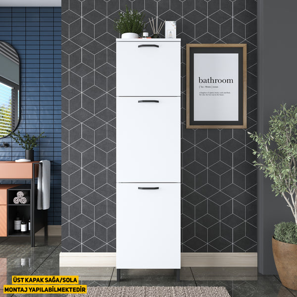 Rani KC101 Çamaşır Sepetli Banyo Dolabı 2 Sepetli Çok Amaçlı Dolap Beyaz