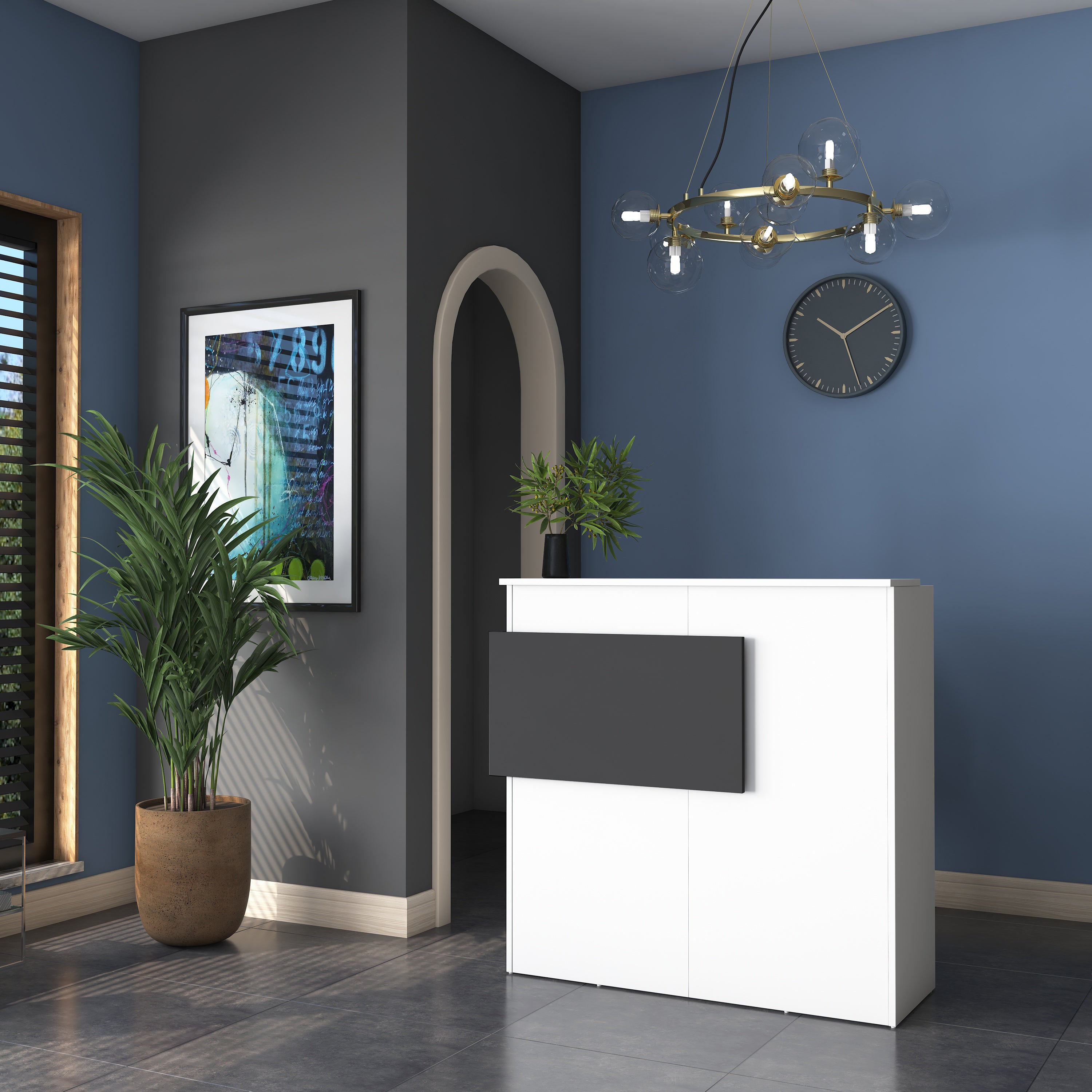 1/16まで！箱馬30台！ Rani MA102 Karşılama Bankosu Led Işıklı Çekmeceli Banko Beyaz - Antras