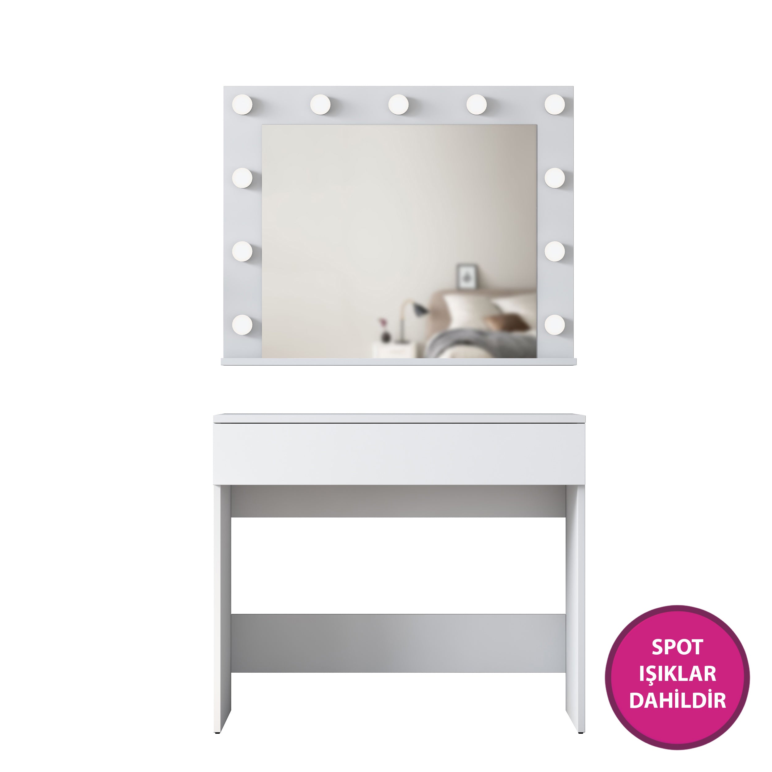 Rani BJ120 Hollywood Işıklı Aynalı Kulis Makyaj Masası Takı Düzenleyici Beyaz