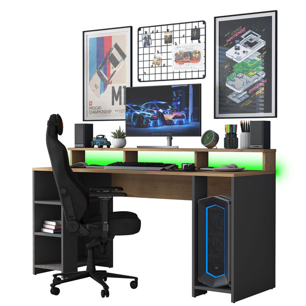 Rani HA122 Led Işıklı Kumandalı RGB Raflı Oyuncu Bilgisayar Masası Çalışma Masası Sepet Ceviz - Antrasit