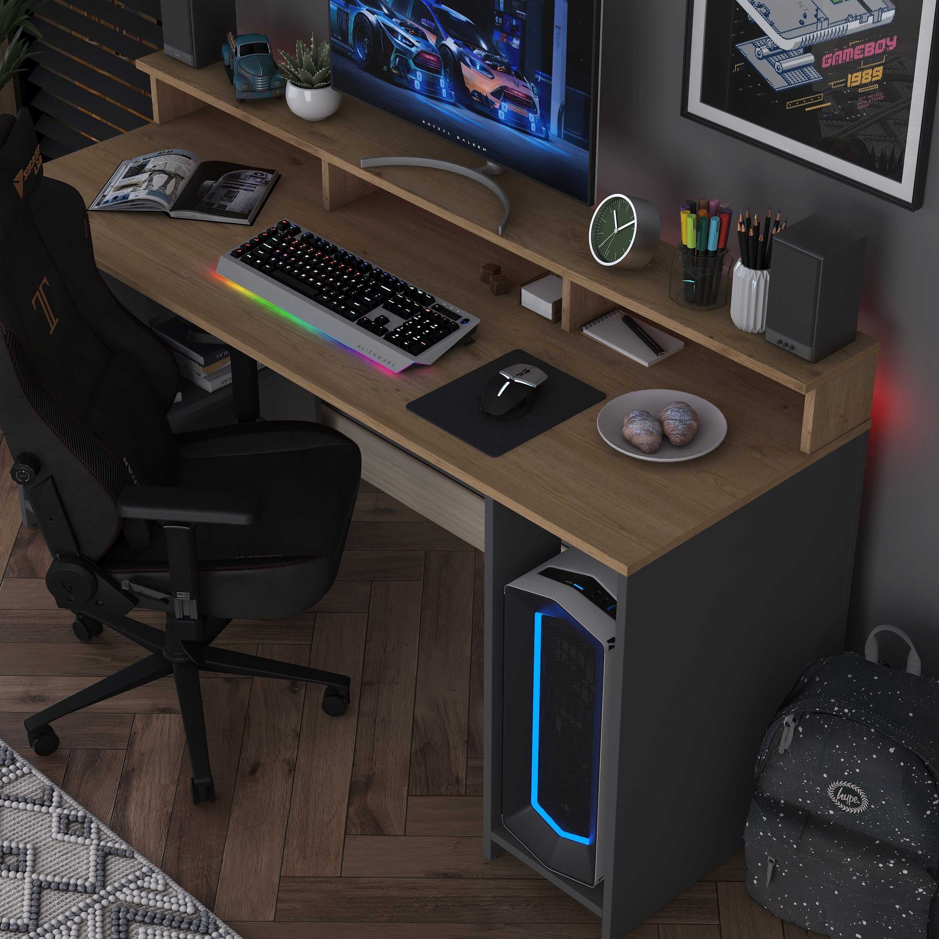 Rani HA122 Led Işıklı Kumandalı RGB Raflı Oyuncu Bilgisayar Masası Çal