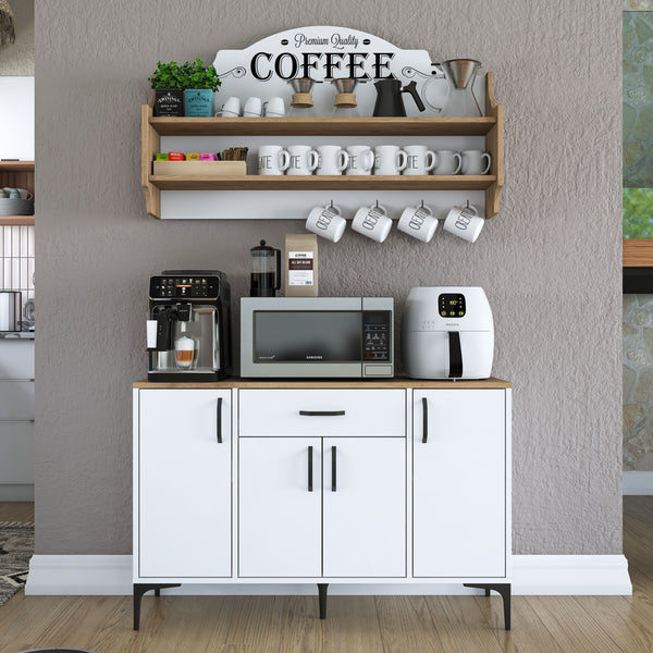 Rani JE138 Kahve Köşesi Çok Amaçlı Dolap 4 Kapaklı Mutfak Dolabı Beyaz - Sepet Ceviz
