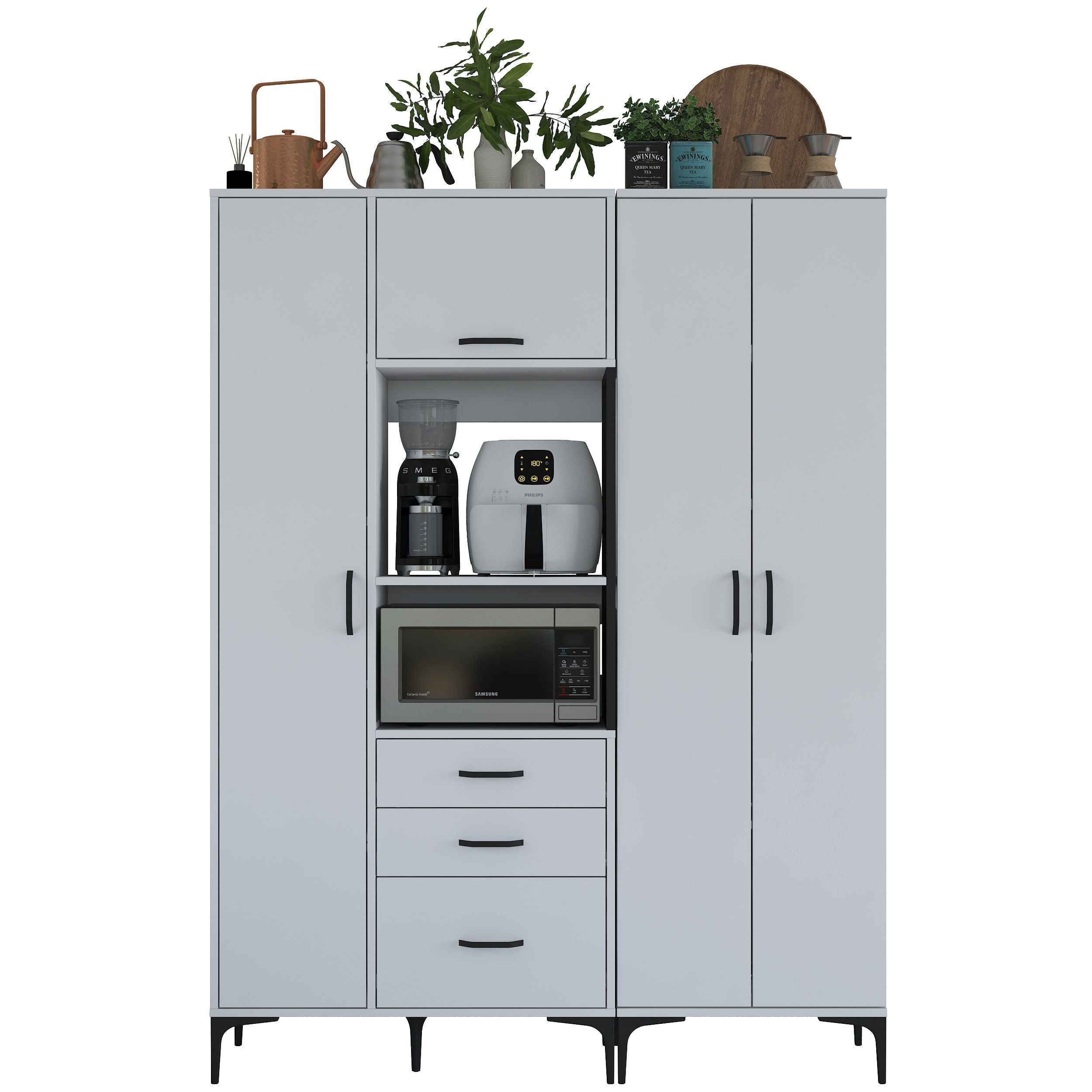 Rani JE131 Çok Amaçlı Dolap 4 Kapaklı 3 Çekmeceli Kiler Mutfak Dolabı