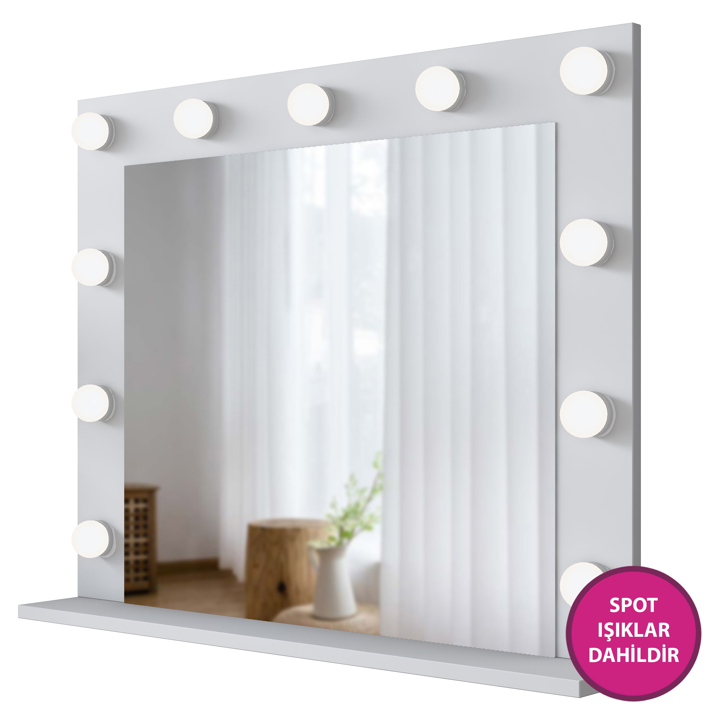 Rani EF108 Hollywood Işıklı Ayna Kulis Makyaj Aynası Spot Işıklar Dahil Ayna Beyaz