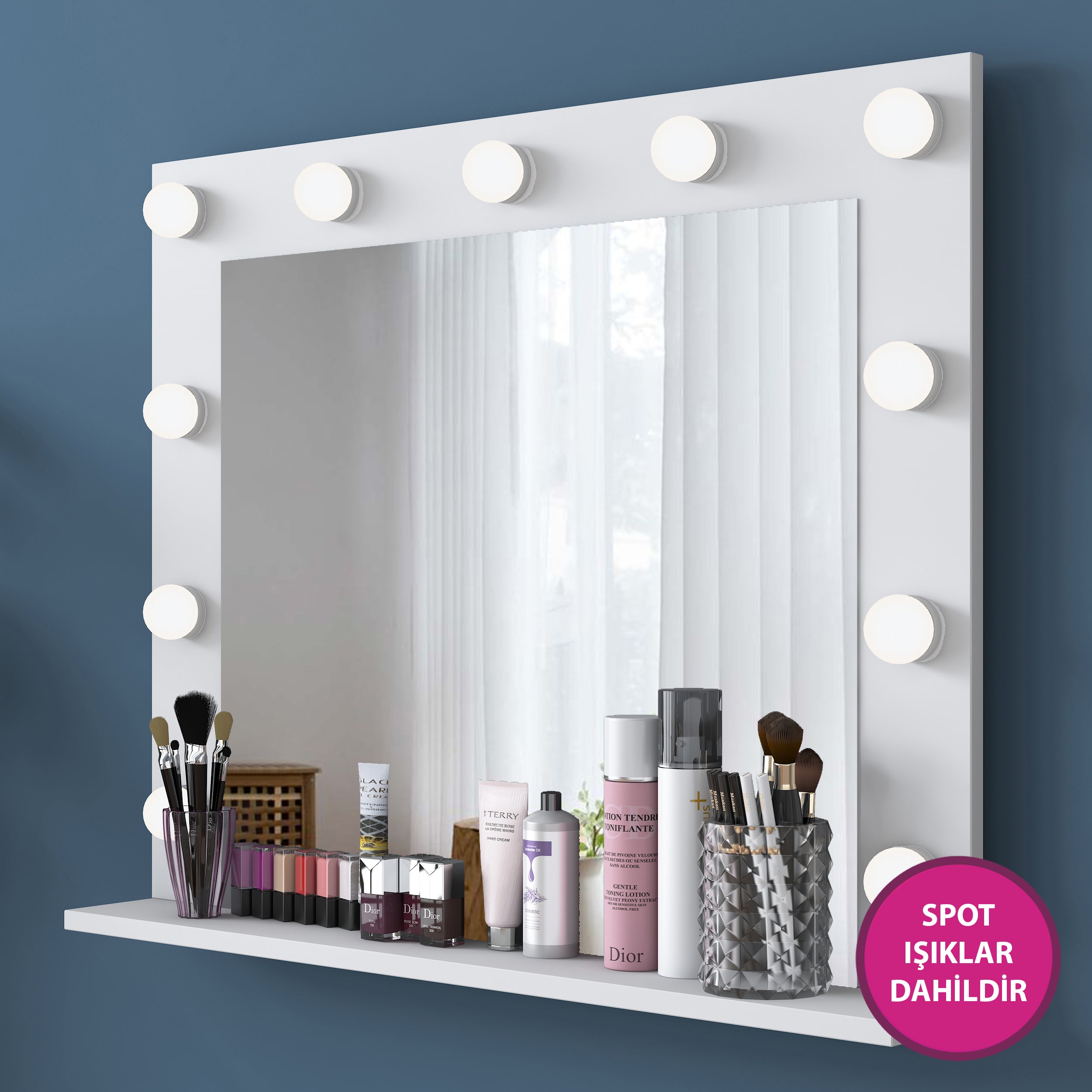 Rani EF108 Hollywood Işıklı Ayna Kulis Makyaj Aynası Spot Işıklar Dahil Ayna Beyaz