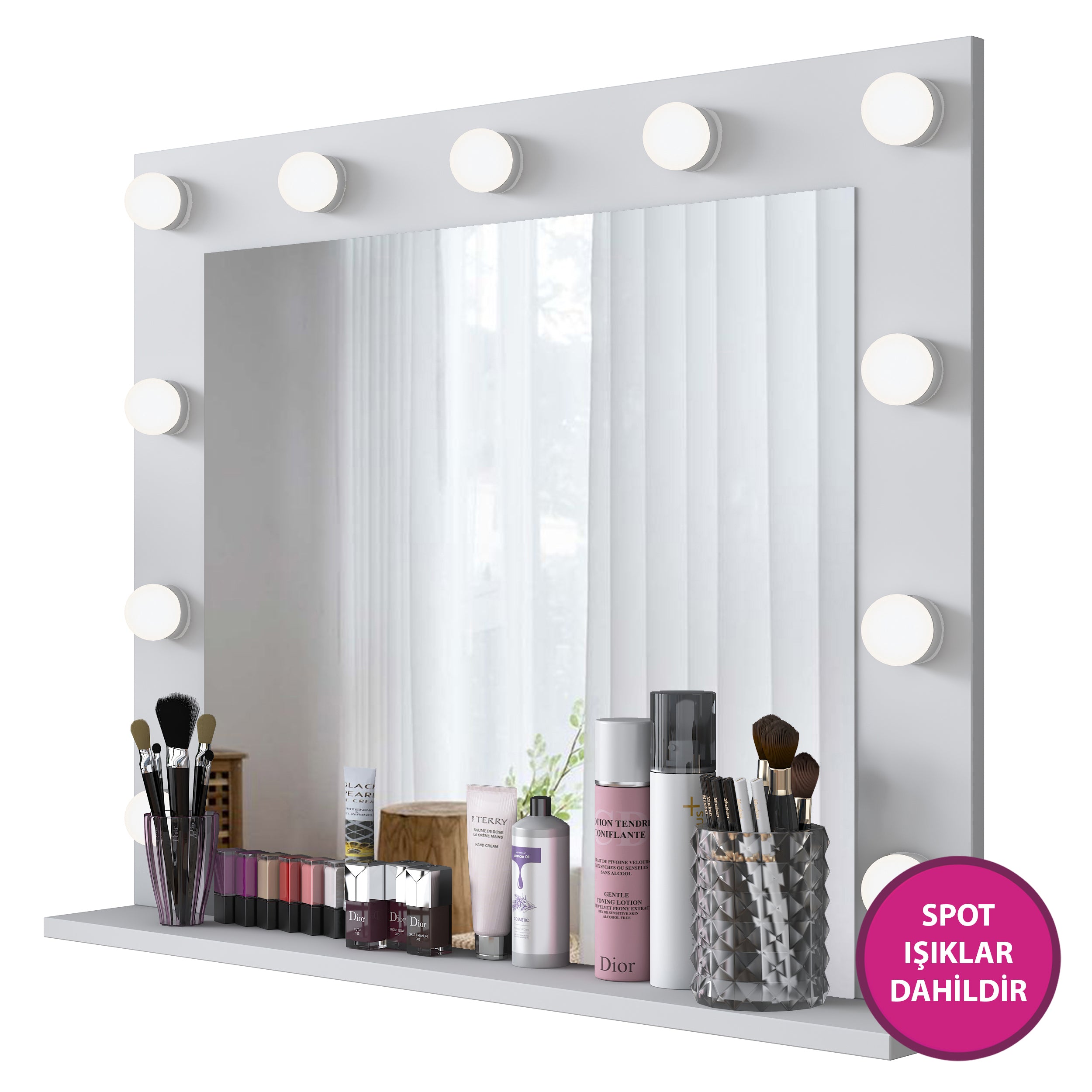 Rani EF108 Hollywood Işıklı Ayna Kulis Makyaj Aynası Spot Işıklar Dahil Ayna Beyaz