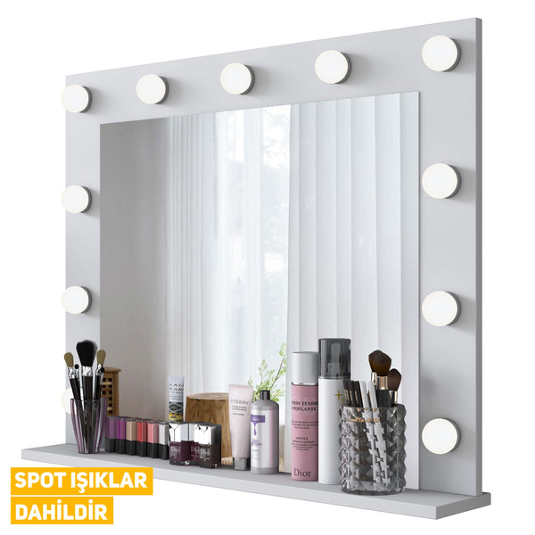 Rani EF108 Hollywood Işıklı Ayna Kulis Makyaj Aynası Spot Işıklar Dahil Ayna Beyaz