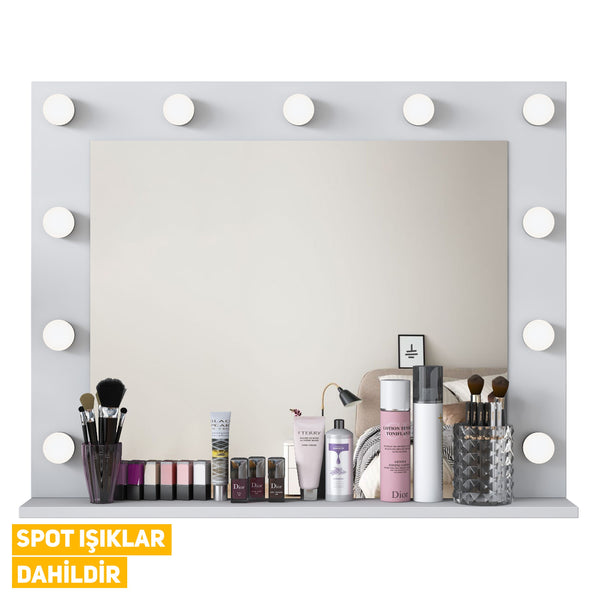 Rani EF108 Hollywood Işıklı Ayna Kulis Makyaj Aynası Spot Işıklar Dahil Ayna Beyaz