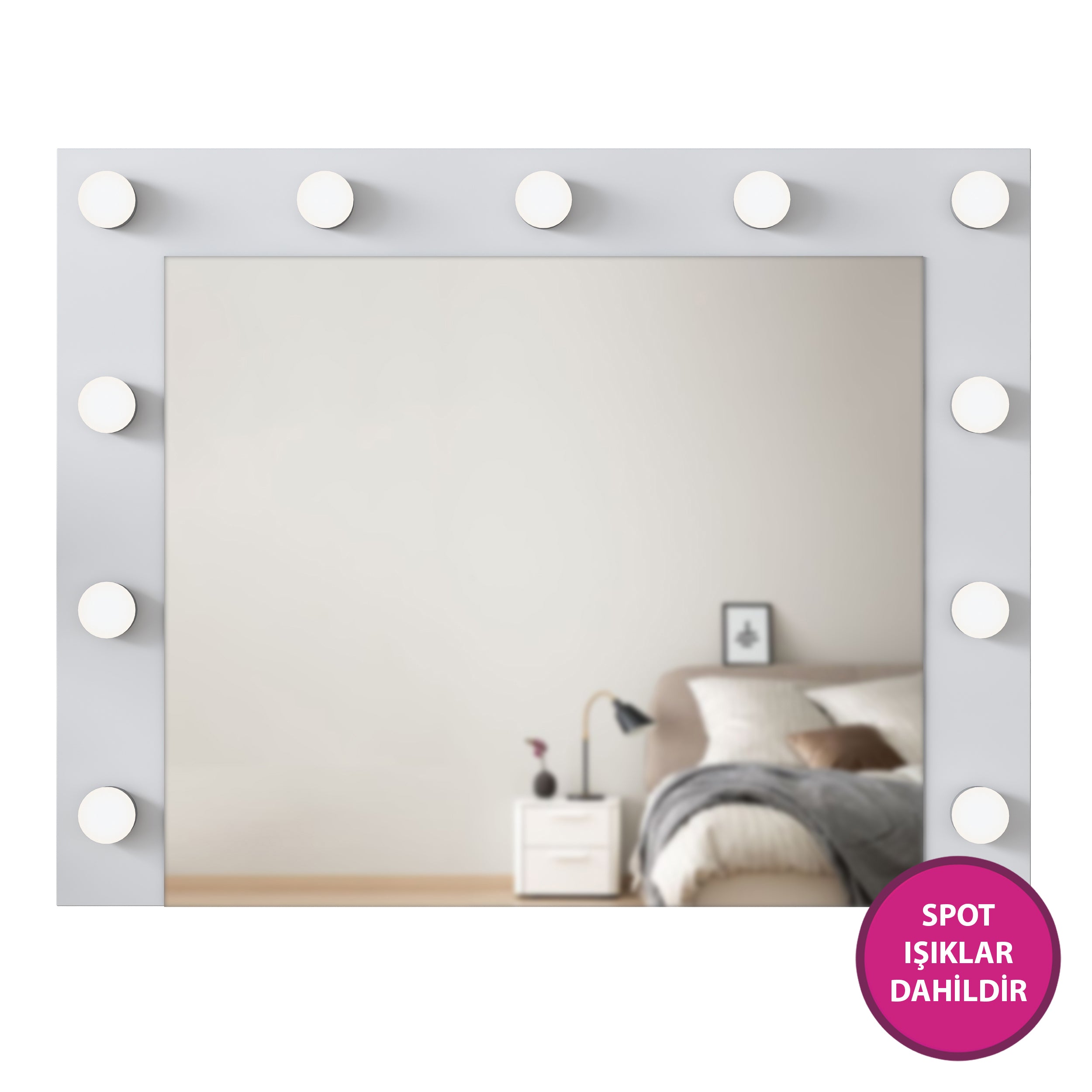 Rani EF108 Hollywood Işıklı Ayna Kulis Makyaj Aynası Spot Işıklar Dahil Ayna Beyaz