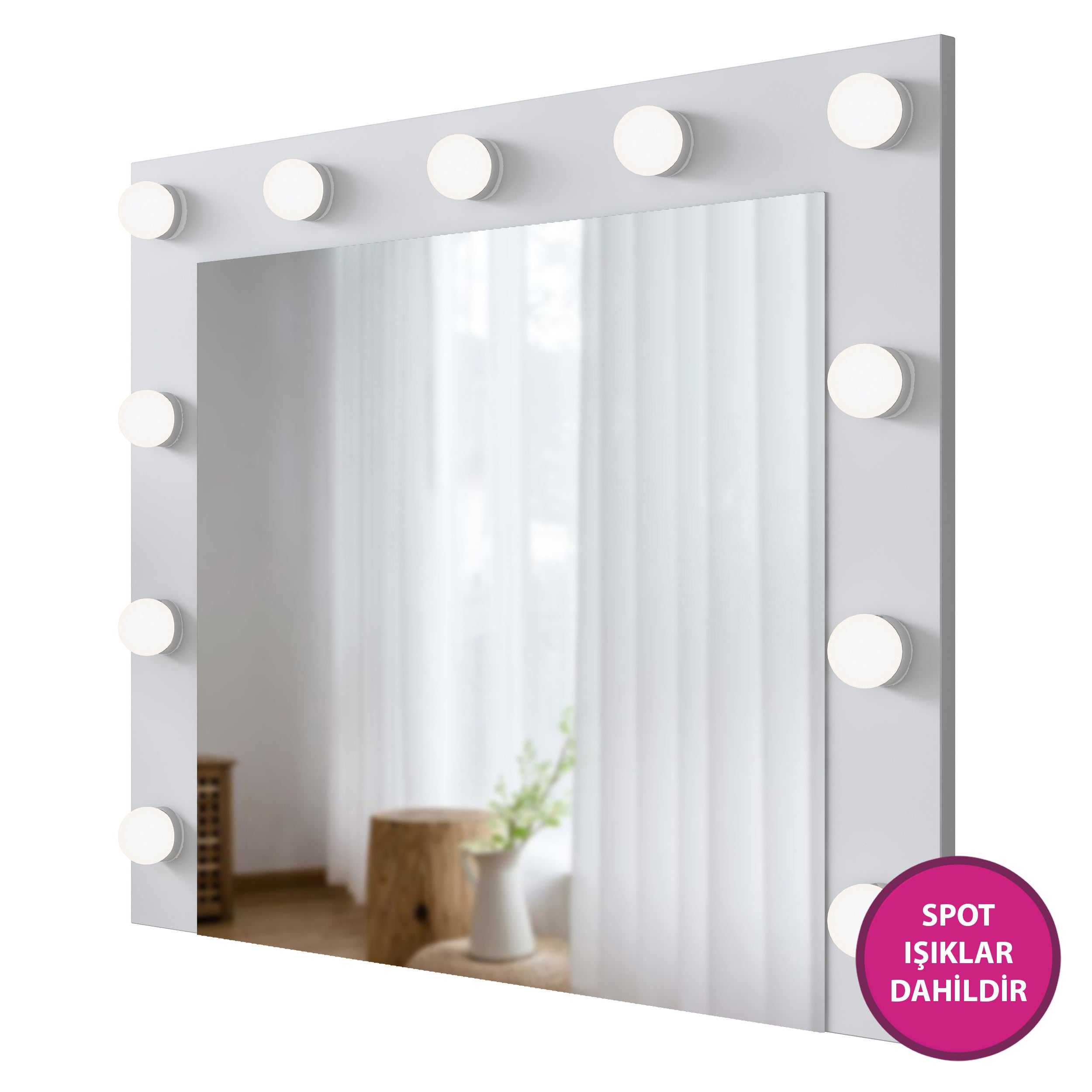 Rani EF108 Hollywood Işıklı Ayna Kulis Makyaj Aynası Spot Işıklar Dahil Ayna Beyaz