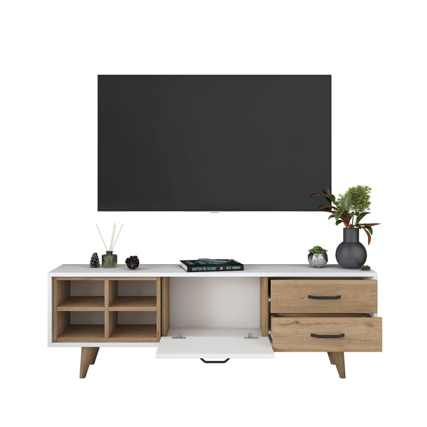 Rani AA133 Tv Ünitesi 2 Çekmeceli Açık Raflı 150 Cm Tv Sehpası Beyaz - Sepet Ceviz