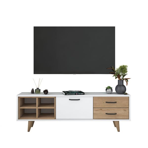 Rani AA133 Tv Ünitesi 2 Çekmeceli Açık Raflı 150 Cm Tv Sehpası Beyaz - Sepet Ceviz