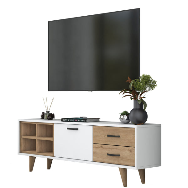 Rani AA133 Tv Ünitesi 2 Çekmeceli Açık Raflı 150 Cm Tv Sehpası Beyaz - Sepet Ceviz