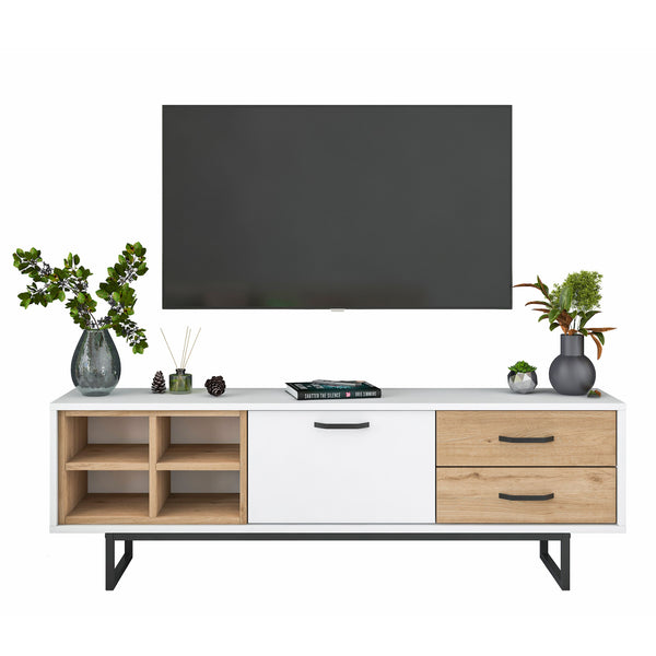 Rani AA134 Tv Ünitesi 2 Çekmeceli Açık Raflı 150 Cm Tv Sehpası Beyaz - Sepet Ceviz